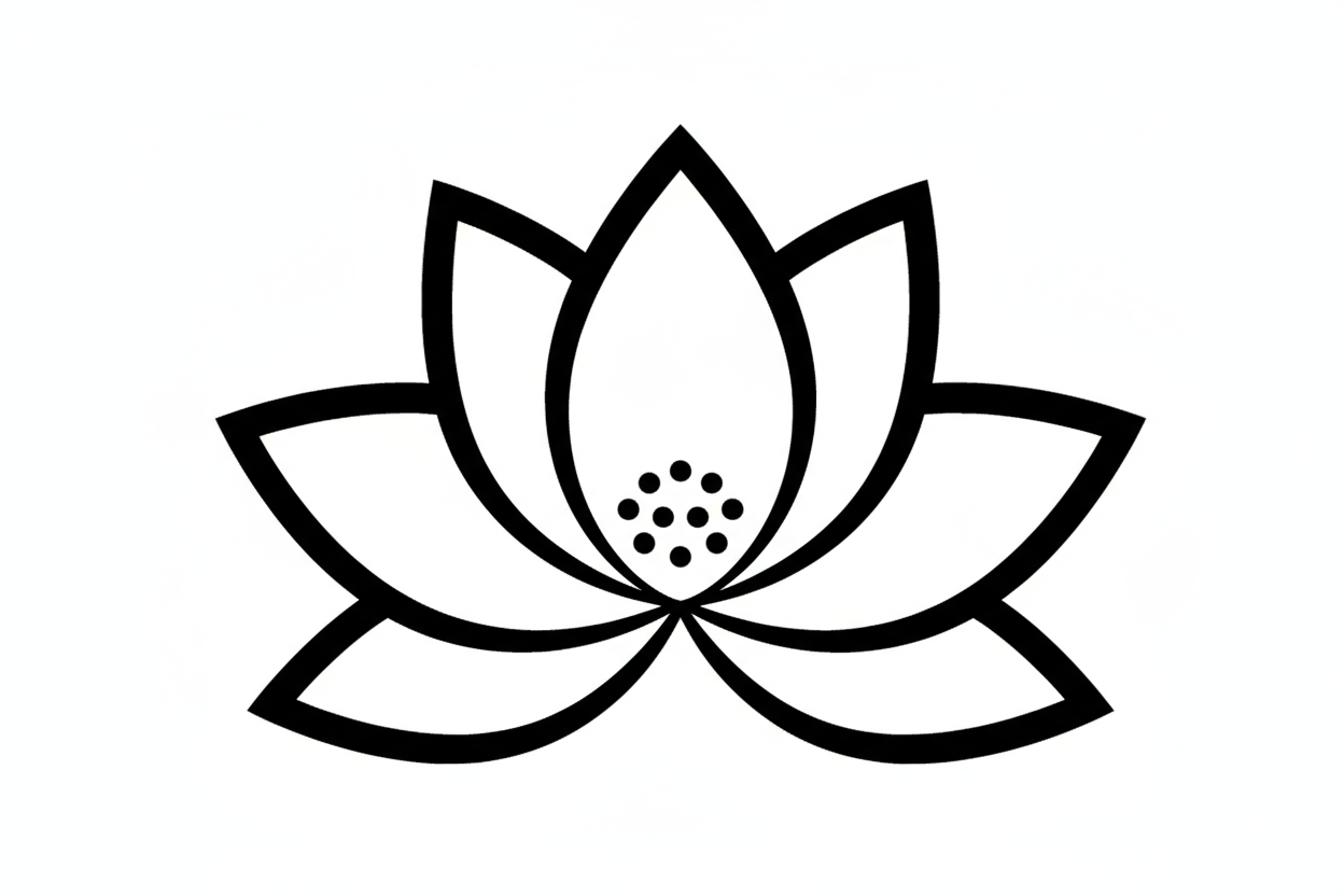 
Create a simple black lotus flower icon on a transparent background.
The design should be minimal, flat, and elegant, with clean black lines only — no colors, no gradients, no gold or green.
Make it look like a professional cosmetic or skincare symbol, soft and balanced.